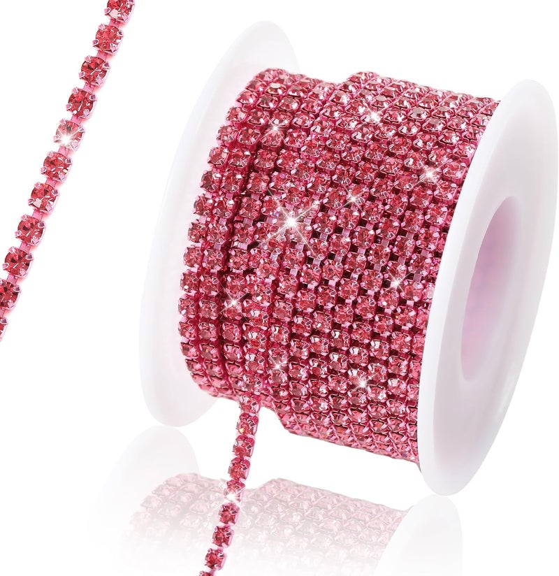 Rytenz 10 Yards 3 MM Rhinestone Chain Trim Crystal Close Trim for Sewing Crafts, DIY Decoration, Jewelry, Clothing, Shoes (Dark Pink) - Image 1